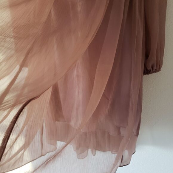 H&M Beige V-neck Chiffon Babydoll style Hi-Low Balloon sleeve dress,sz XXS - Picture 10 of 10